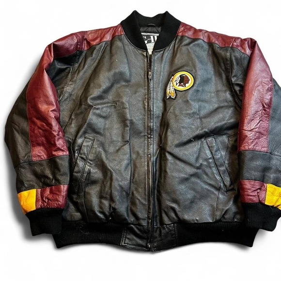 Washington Redskins Leather Jacket 1980s Vintage XL G-III Carl Banks NFL Bomber - Picture 1 of 6
